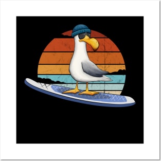 Retro Sunset Casual Stand Up Paddling Seagull SUP Posters and Art